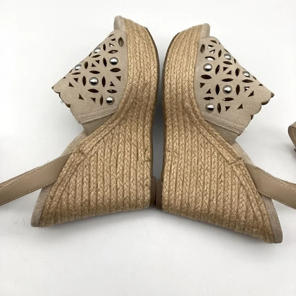 Marc Fisher HATA Cutout Leather Upper Wedge Sandals Tan Color Size 5,5